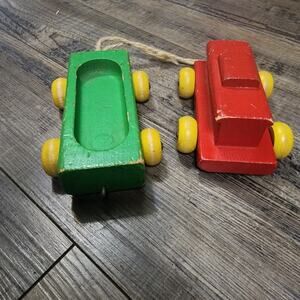 Vintage Wooden toys handmade cars b44